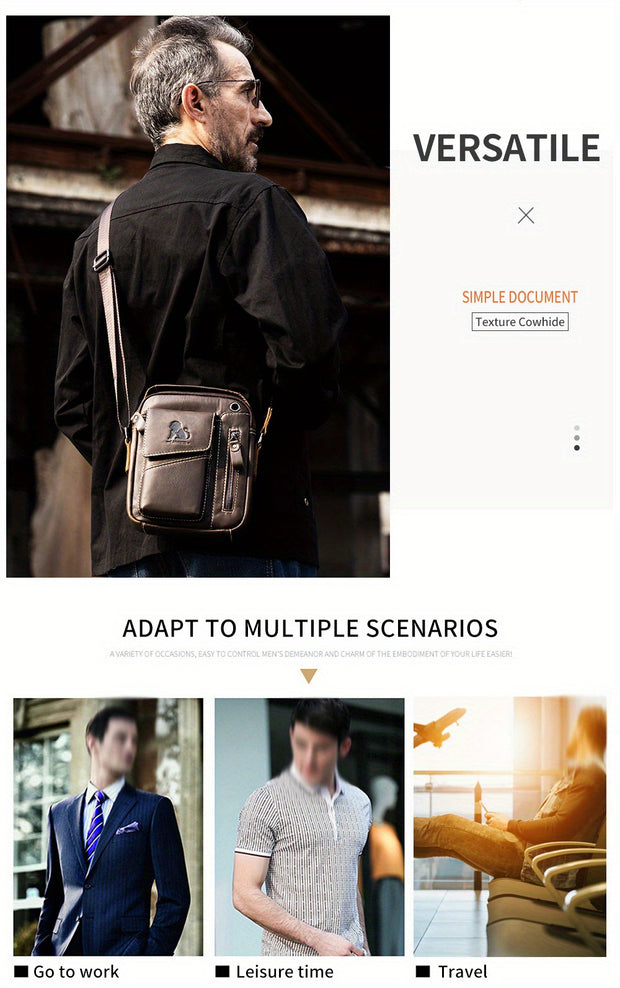 Men's & Women's Genuine Leather Crossbody Handbag - Adjustable Shoulder Strap, Multi-Compartment Vertical Messenger Bag with Lion Emblem-like Design, Top Handle & Buckle Closure, Deep Brown - Ideal Gift for Valentine's Day, F