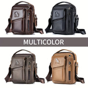 Men's & Women's Genuine Leather Crossbody Handbag - Adjustable Shoulder Strap, Multi-Compartment Vertical Messenger Bag with Lion Emblem-like Design, Top Handle & Buckle Closure, Deep Brown - Ideal Gift for Valentine's Day, F