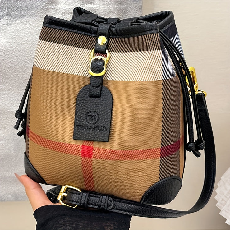 Perfect Lily Women's Retro Plaid Mini Handbag - Adjustable Crossbody/Shoulder Bag, Synthetic Leather, Beige/Tan/Black, Golden-Tone Hardware, Versatile Purse for Work, Travel & Everyday Use, Crossbody Bags For Women, Hand Bags