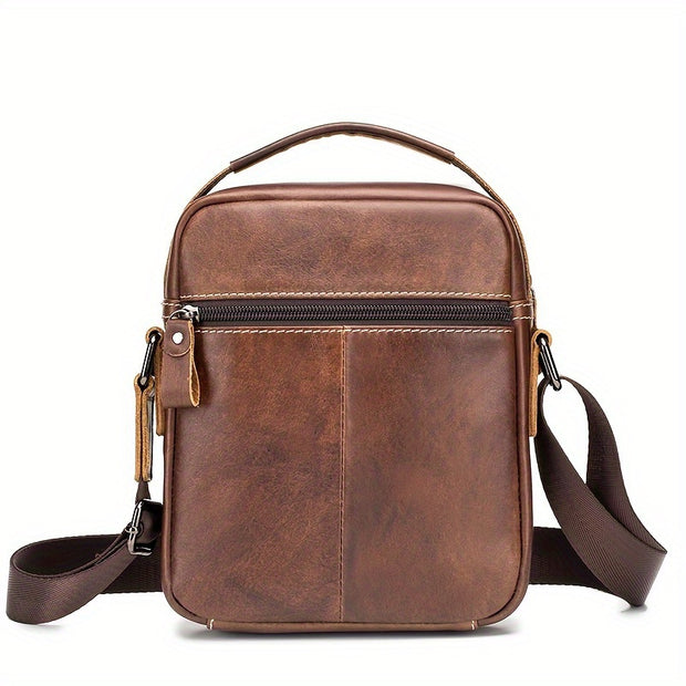 Men's & Women's Genuine Leather Crossbody Handbag - Adjustable Shoulder Strap, Multi-Compartment Vertical Messenger Bag with Lion Emblem-like Design, Top Handle & Buckle Closure, Deep Brown - Ideal Gift for Valentine's Day, F