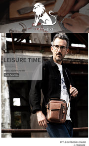 Men's & Women's Genuine Leather Crossbody Handbag - Adjustable Shoulder Strap, Multi-Compartment Vertical Messenger Bag with Lion Emblem-like Design, Top Handle & Buckle Closure, Deep Brown - Ideal Gift for Valentine's Day, F