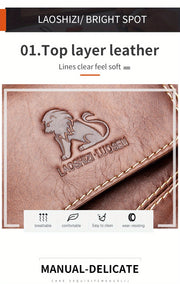 Men's & Women's Genuine Leather Crossbody Handbag - Adjustable Shoulder Strap, Multi-Compartment Vertical Messenger Bag with Lion Emblem-like Design, Top Handle & Buckle Closure, Deep Brown - Ideal Gift for Valentine's Day, F