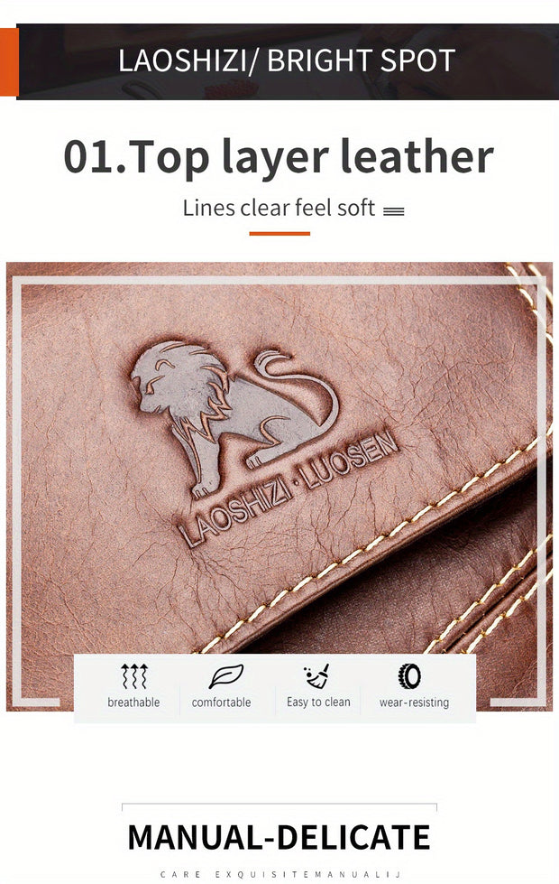 Men's & Women's Genuine Leather Crossbody Handbag - Adjustable Shoulder Strap, Multi-Compartment Vertical Messenger Bag with Lion Emblem-like Design, Top Handle & Buckle Closure, Deep Brown - Ideal Gift for Valentine's Day, F