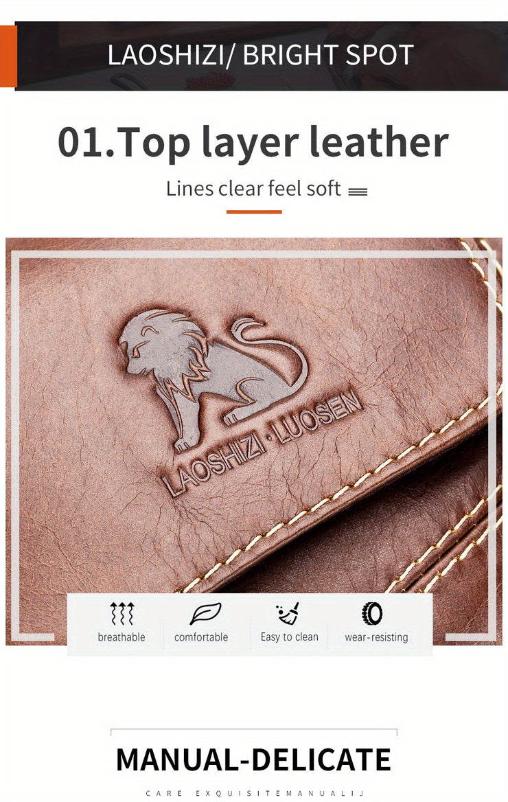 Men's & Women's Genuine Leather Crossbody Handbag - Adjustable Shoulder Strap, Multi-Compartment Vertical Messenger Bag with Lion Emblem-like Design, Top Handle & Buckle Closure, Deep Brown - Ideal Gift for Valentine's Day, F