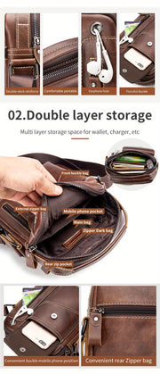 Men's & Women's Genuine Leather Crossbody Handbag - Adjustable Shoulder Strap, Multi-Compartment Vertical Messenger Bag with Lion Emblem-like Design, Top Handle & Buckle Closure, Deep Brown - Ideal Gift for Valentine's Day, F