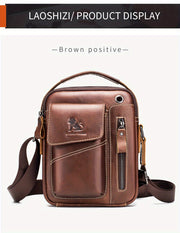 Men's & Women's Genuine Leather Crossbody Handbag - Adjustable Shoulder Strap, Multi-Compartment Vertical Messenger Bag with Lion Emblem-like Design, Top Handle & Buckle Closure, Deep Brown - Ideal Gift for Valentine's Day, F