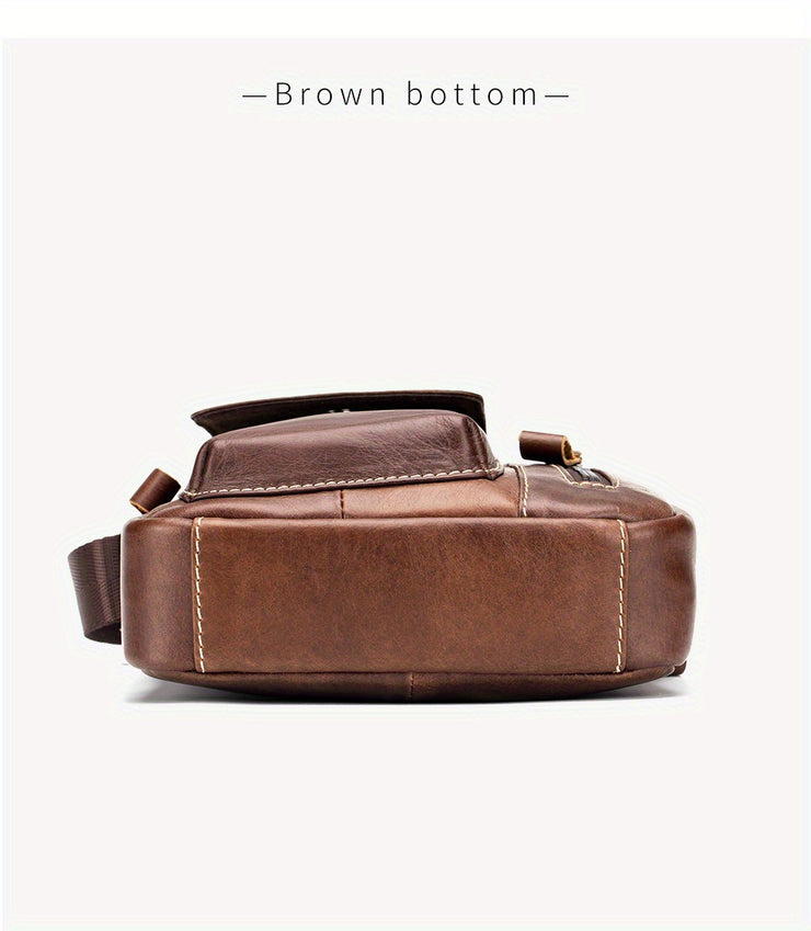 Men's & Women's Genuine Leather Crossbody Handbag - Adjustable Shoulder Strap, Multi-Compartment Vertical Messenger Bag with Lion Emblem-like Design, Top Handle & Buckle Closure, Deep Brown - Ideal Gift for Valentine's Day, F