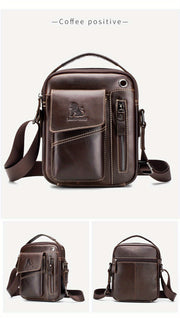 Men's & Women's Genuine Leather Crossbody Handbag - Adjustable Shoulder Strap, Multi-Compartment Vertical Messenger Bag with Lion Emblem-like Design, Top Handle & Buckle Closure, Deep Brown - Ideal Gift for Valentine's Day, F