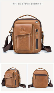 Men's & Women's Genuine Leather Crossbody Handbag - Adjustable Shoulder Strap, Multi-Compartment Vertical Messenger Bag with Lion Emblem-like Design, Top Handle & Buckle Closure, Deep Brown - Ideal Gift for Valentine's Day, F