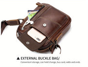 Men's & Women's Genuine Leather Crossbody Handbag - Adjustable Shoulder Strap, Multi-Compartment Vertical Messenger Bag with Lion Emblem-like Design, Top Handle & Buckle Closure, Deep Brown - Ideal Gift for Valentine's Day, F