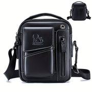 Men's & Women's Genuine Leather Crossbody Handbag - Adjustable Shoulder Strap, Multi-Compartment Vertical Messenger Bag with Lion Emblem-like Design, Top Handle & Buckle Closure, Deep Brown - Ideal Gift for Valentine's Day, F