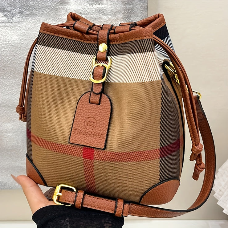 Perfect Lily Women's Retro Plaid Mini Handbag - Adjustable Crossbody/Shoulder Bag, Synthetic Leather, Beige/Tan/Black, Golden-Tone Hardware, Versatile Purse for Work, Travel & Everyday Use, Crossbody Bags For Women, Hand Bags