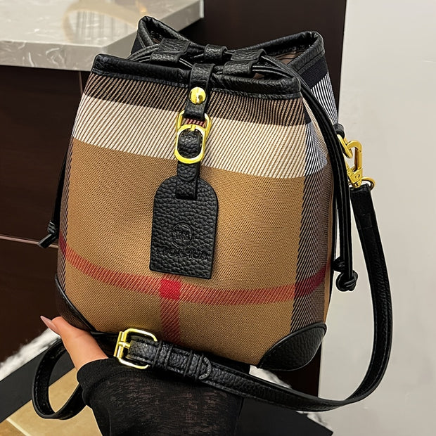 Perfect Lily Women's Retro Plaid Mini Handbag - Adjustable Crossbody/Shoulder Bag, Synthetic Leather, Beige/Tan/Black, Golden-Tone Hardware, Versatile Purse for Work, Travel & Everyday Use, Crossbody Bags For Women, Hand Bags