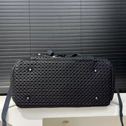 Women's Y2K Nylon Tote Bag with Detachable Strap & Charm - Black & White Beige Checkered Pocket Handbag, Golden-Tone Hardware, Zipper Closure, D-Ring Attachments - Stylish Carryall for Daily Use,, Travel (Run-Like Label Desig