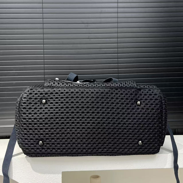 Women's Y2K Nylon Tote Bag with Detachable Strap & Charm - Black & White Beige Checkered Pocket Handbag, Golden-Tone Hardware, Zipper Closure, D-Ring Attachments - Stylish Carryall for Daily Use,, Travel (Run-Like Label Desig