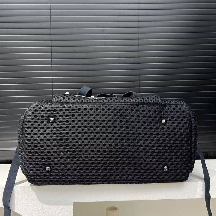 Women's Y2K Nylon Tote Bag with Detachable Strap & Charm - Black & White Beige Checkered Pocket Handbag, Golden-Tone Hardware, Zipper Closure, D-Ring Attachments - Stylish Carryall for Daily Use,, Travel (Run-Like Label Desig