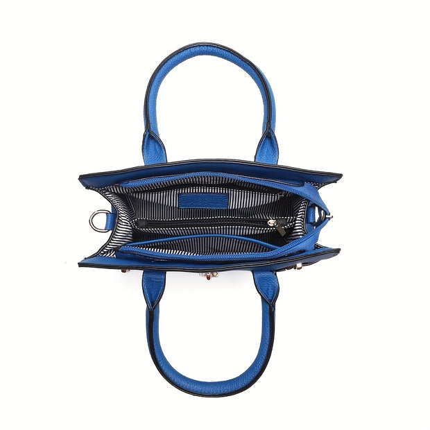 HJ Women's 2pcs Synthetic Handbag & Wallet Set - Solid Black Elegant Tote & Crossbody Work Bag with Golden-Tone Hardware, Adjustable Strap, Zipper Closure, Matching Wallet, Lining & Golden-Tone Hardware, Golden-Tone Hardware,