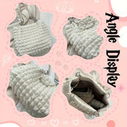 Women's Large Capacity Cloud-Shaped Tote Bag - Soft Nylon-Like Non-Woven Pastel Pink/White/ Blue/Navy, Plush Cloud Texture & Keychain Strap, Zipper Closure Handbag for Commuting,, Travel - Durable & Stylish Shoulder Purse, Ba