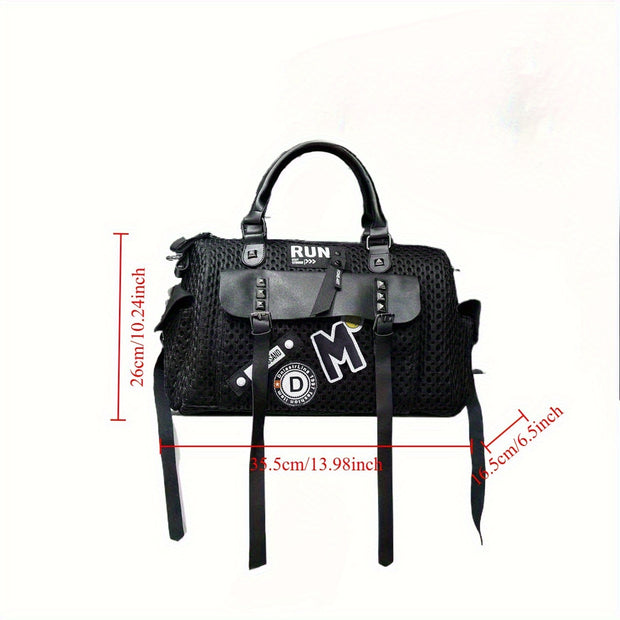 Women's Y2K Nylon Tote Bag with Detachable Strap & Charm - Black & White Beige Checkered Pocket Handbag, Golden-Tone Hardware, Zipper Closure, D-Ring Attachments - Stylish Carryall for Daily Use,, Travel (Run-Like Label Desig