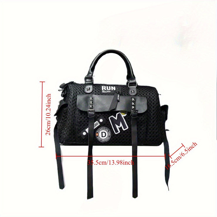 Women's Y2K Nylon Tote Bag with Detachable Strap & Charm - Black & White Beige Checkered Pocket Handbag, Golden-Tone Hardware, Zipper Closure, D-Ring Attachments - Stylish Carryall for Daily Use,, Travel (Run-Like Label Desig