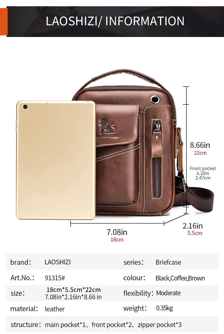 Men's & Women's Genuine Leather Crossbody Handbag - Adjustable Shoulder Strap, Multi-Compartment Vertical Messenger Bag with Lion Emblem-like Design, Top Handle & Buckle Closure, Deep Brown - Ideal Gift for Valentine's Day, F
