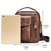 Men's & Women's Genuine Leather Crossbody Handbag - Adjustable Shoulder Strap, Multi-Compartment Vertical Messenger Bag with Lion Emblem-like Design, Top Handle & Buckle Closure, Deep Brown - Ideal Gift for Valentine's Day, F