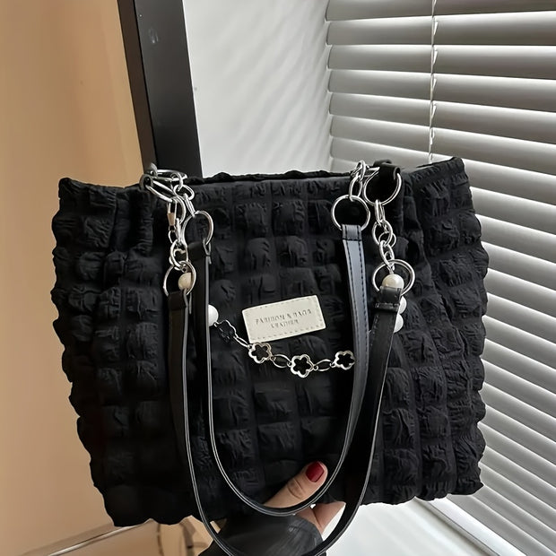 Women's Large Capacity Cloud-Shaped Tote Bag - Soft Nylon-Like Non-Woven Pastel Pink/White/ Blue/Navy, Plush Cloud Texture & Keychain Strap, Zipper Closure Handbag for Commuting,, Travel - Durable & Stylish Shoulder Purse, Ba