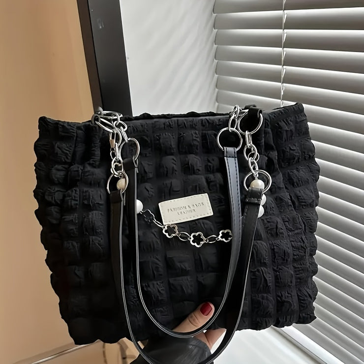 Women's Large Capacity Cloud-Shaped Tote Bag - Soft Nylon-Like Non-Woven Pastel Pink/White/ Blue/Navy, Plush Cloud Texture & Keychain Strap, Zipper Closure Handbag for Commuting,, Travel - Durable & Stylish Shoulder Purse, Ba