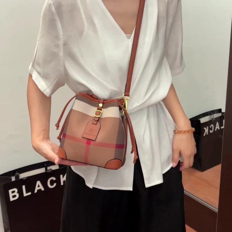 Perfect Lily Women's Retro Plaid Mini Handbag - Adjustable Crossbody/Shoulder Bag, Synthetic Leather, Beige/Tan/Black, Golden-Tone Hardware, Versatile Purse for Work, Travel & Everyday Use, Crossbody Bags For Women, Hand Bags