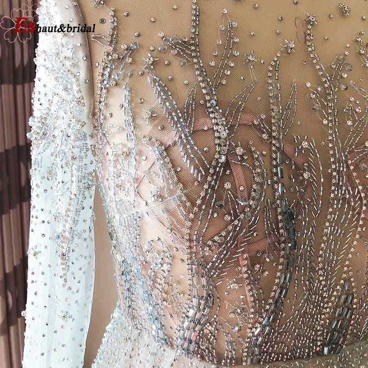 Elegant Dubai Arabic Evening Dresses for Women 2025 Long Sleeves O Neck A-Line Luxury Formal Prom Wedding Party Gowns Customized