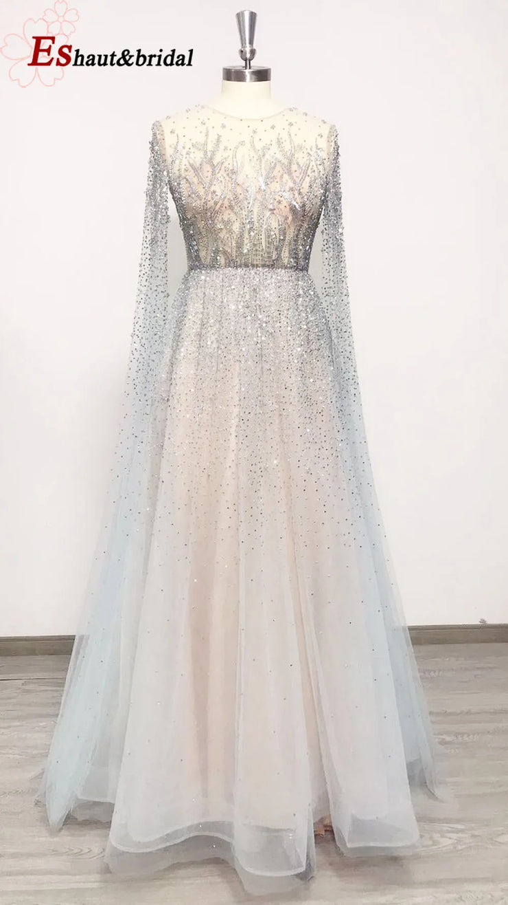 Elegant Dubai Arabic Evening Dresses for Women 2025 Long Sleeves O Neck A-Line Luxury Formal Prom Wedding Party Gowns Customized