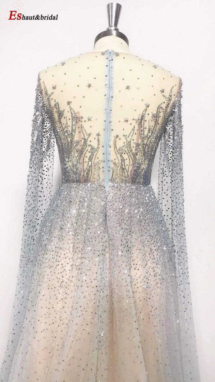 Elegant Dubai Arabic Evening Dresses for Women 2025 Long Sleeves O Neck A-Line Luxury Formal Prom Wedding Party Gowns Customized