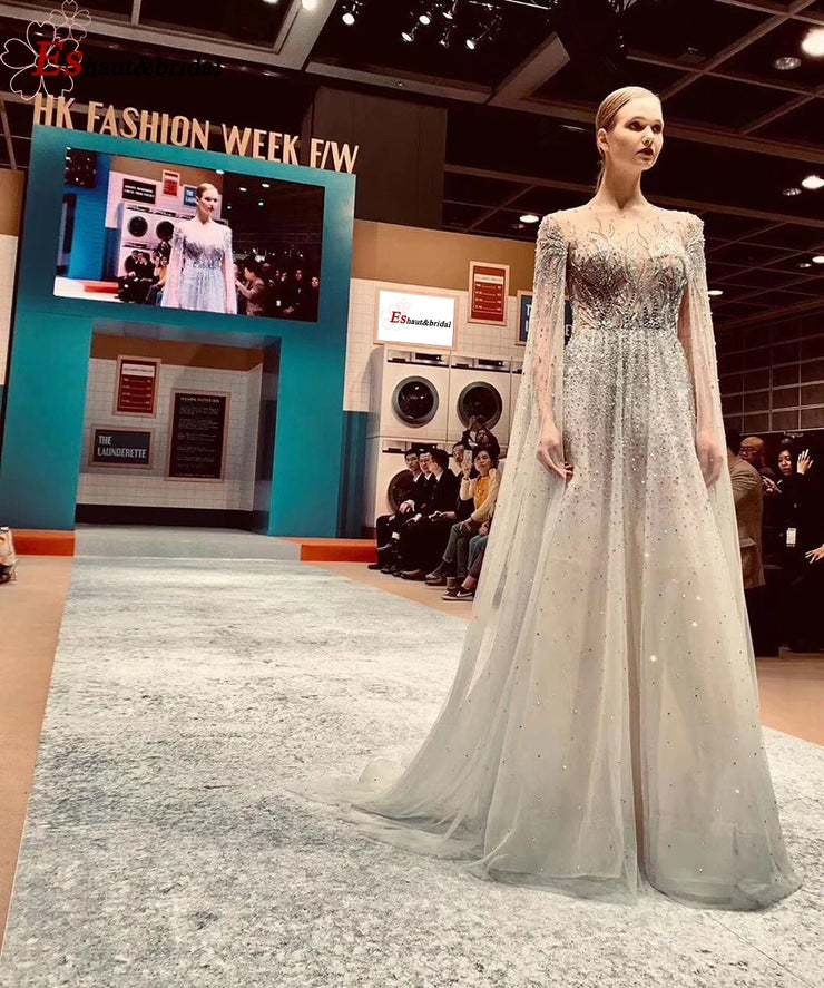 Elegant Dubai Arabic Evening Dresses for Women 2025 Long Sleeves O Neck A-Line Luxury Formal Prom Wedding Party Gowns Customized