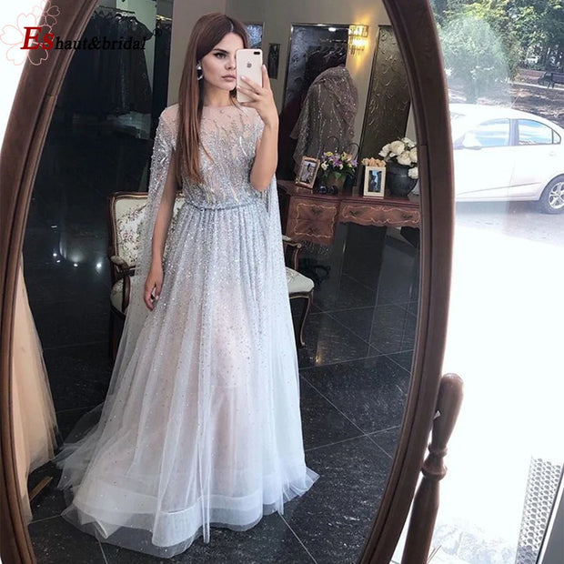 Elegant Dubai Arabic Evening Dresses for Women 2025 Long Sleeves O Neck A-Line Luxury Formal Prom Wedding Party Gowns Customized