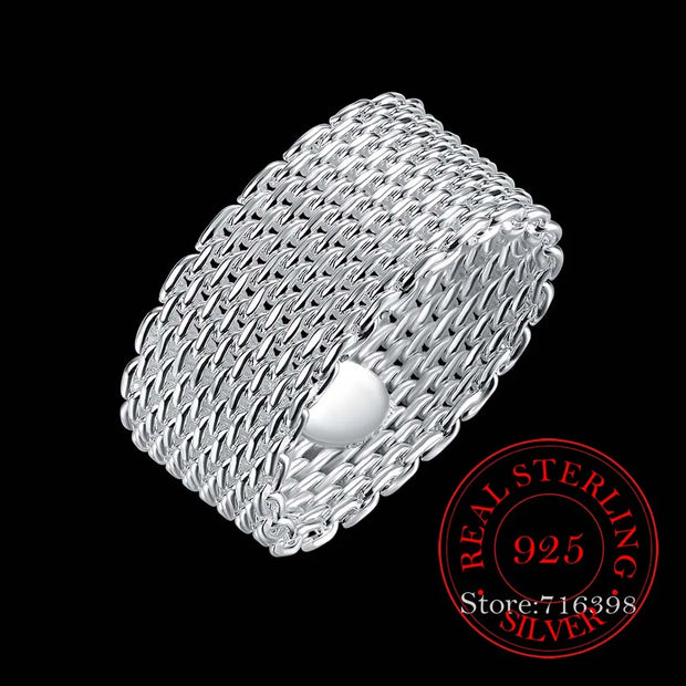 100% 925 Sterling Silver Rings for Women Silver Weaving Wide Ring Wholesale Personality Fashion OL Woman Girl Party Wedding Gift