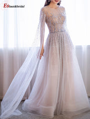 Elegant Dubai Arabic Evening Dresses for Women 2025 Long Sleeves O Neck A-Line Luxury Formal Prom Wedding Party Gowns Customized