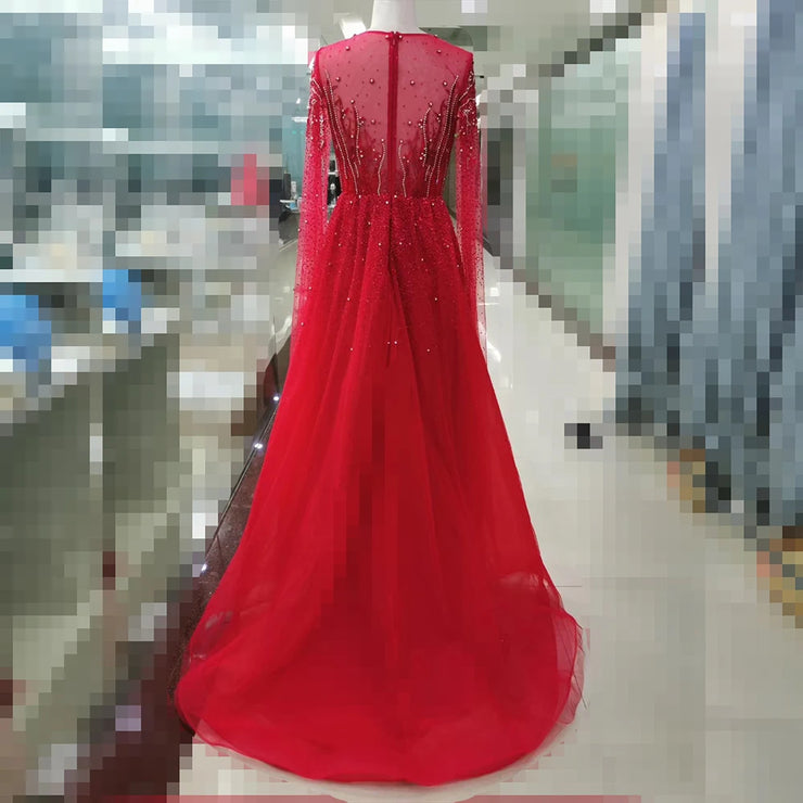 Elegant Dubai Arabic Evening Dresses for Women 2025 Long Sleeves O Neck A-Line Luxury Formal Prom Wedding Party Gowns Customized