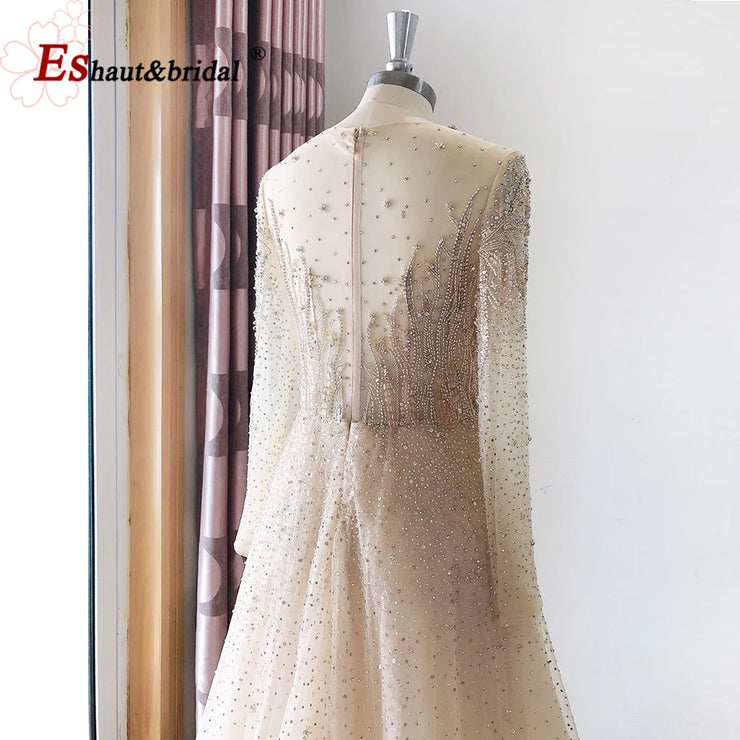 Elegant Dubai Arabic Evening Dresses for Women 2025 Long Sleeves O Neck A-Line Luxury Formal Prom Wedding Party Gowns Customized