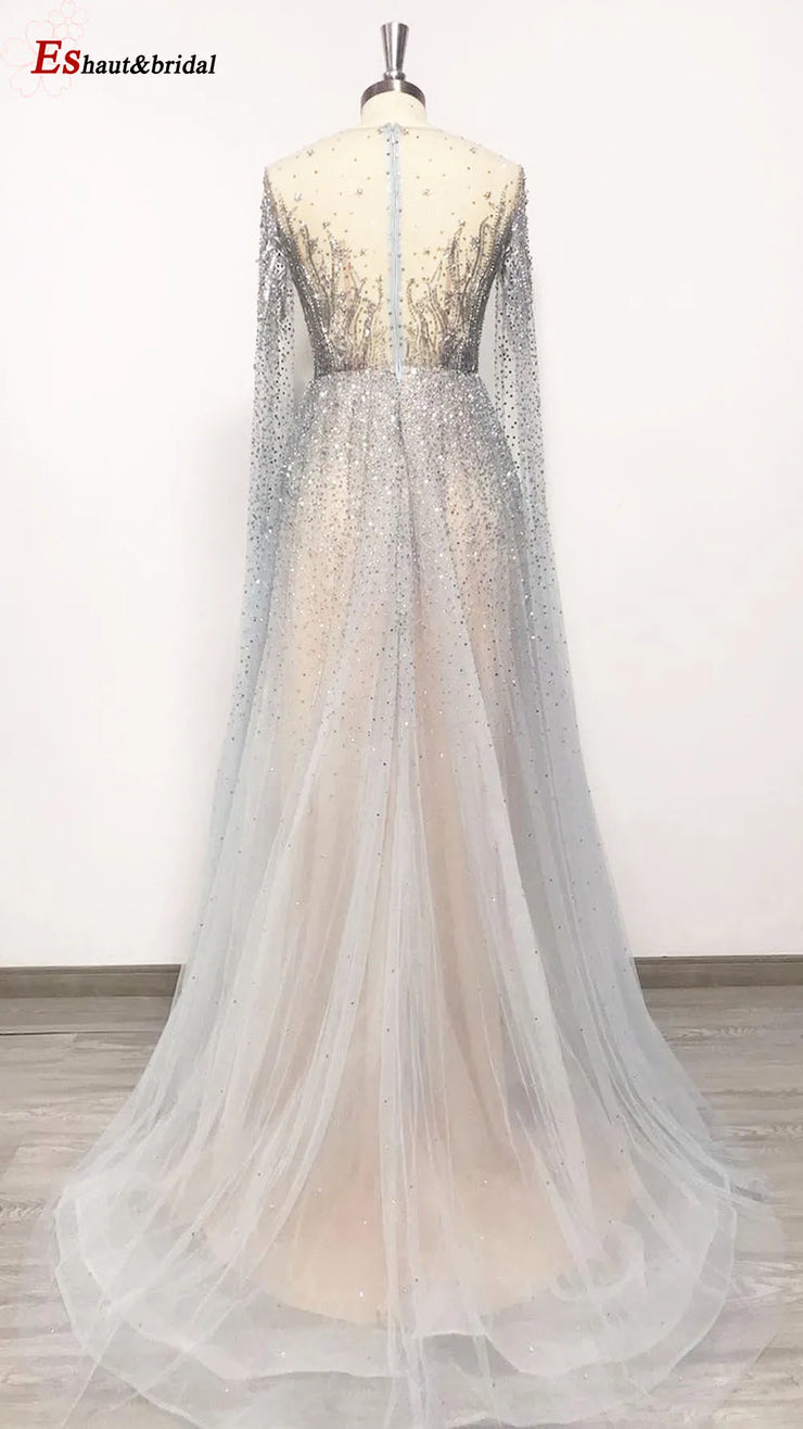 Elegant Dubai Arabic Evening Dresses for Women 2025 Long Sleeves O Neck A-Line Luxury Formal Prom Wedding Party Gowns Customized