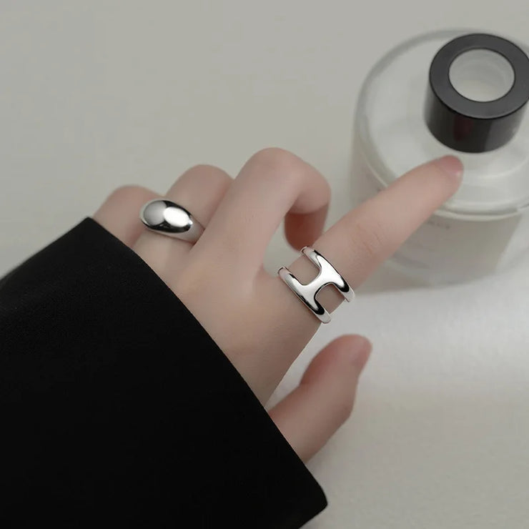Woman Rings Silver 925 Jewelry The Letter H Gift Female Ring 2021 Trend Teens Wedding Punk Fine Jewelry For Woman Adjustable