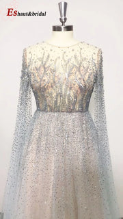 Elegant Dubai Arabic Evening Dresses for Women 2025 Long Sleeves O Neck A-Line Luxury Formal Prom Wedding Party Gowns Customized