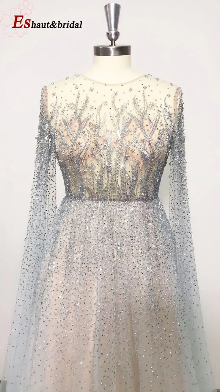 Elegant Dubai Arabic Evening Dresses for Women 2025 Long Sleeves O Neck A-Line Luxury Formal Prom Wedding Party Gowns Customized