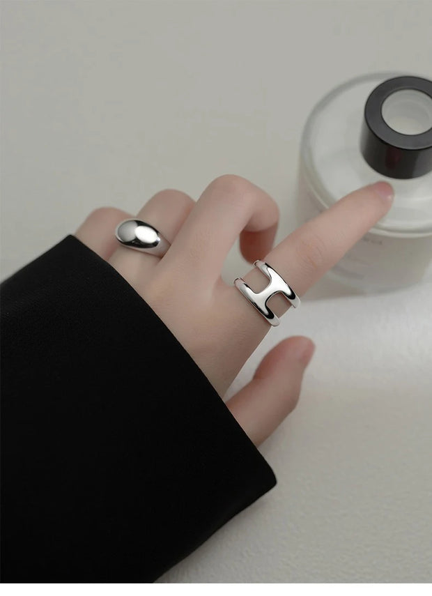 Woman Rings Silver 925 Jewelry The Letter H Gift Female Ring 2021 Trend Teens Wedding Punk Fine Jewelry For Woman Adjustable
