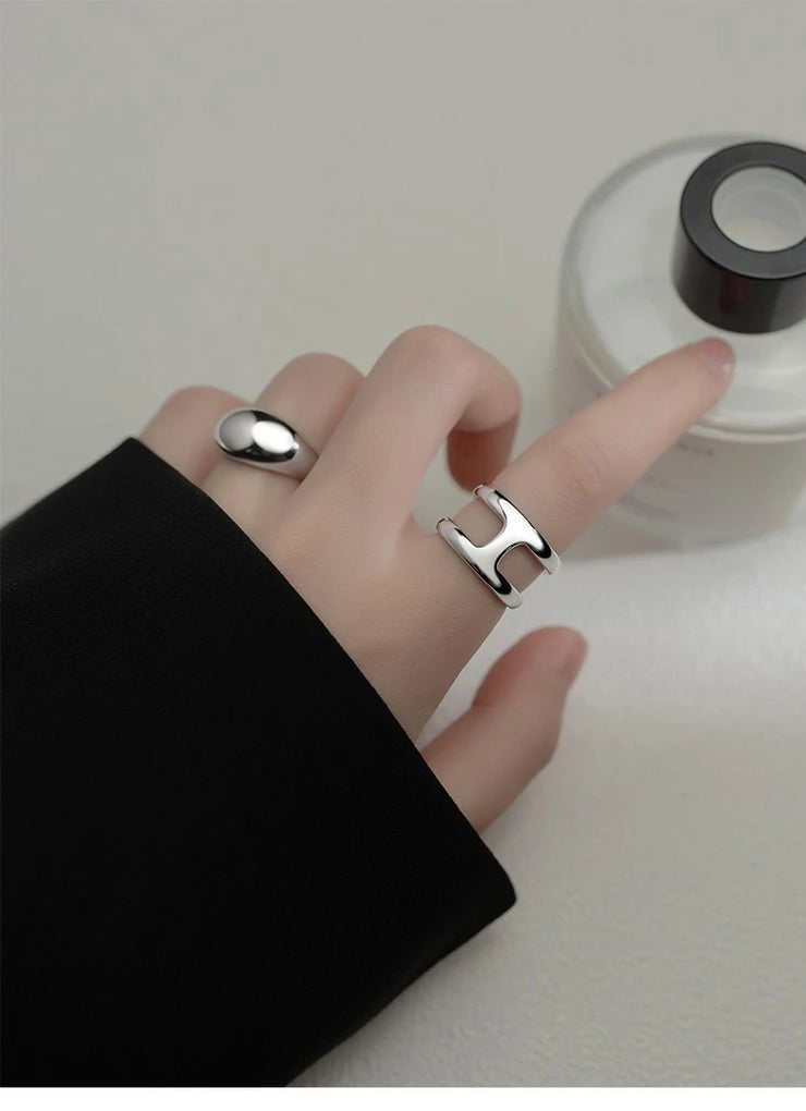 Woman Rings Silver 925 Jewelry The Letter H Gift Female Ring 2021 Trend Teens Wedding Punk Fine Jewelry For Woman Adjustable