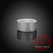 100% 925 Sterling Silver Rings for Women Silver Weaving Wide Ring Wholesale Personality Fashion OL Woman Girl Party Wedding Gift