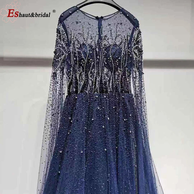 Elegant Dubai Arabic Evening Dresses for Women 2025 Long Sleeves O Neck A-Line Luxury Formal Prom Wedding Party Gowns Customized
