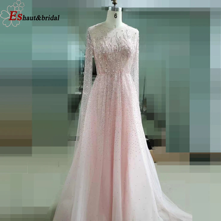 Elegant Dubai Arabic Evening Dresses for Women 2025 Long Sleeves O Neck A-Line Luxury Formal Prom Wedding Party Gowns Customized