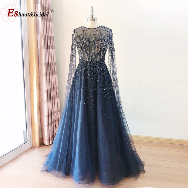 Elegant Dubai Arabic Evening Dresses for Women 2025 Long Sleeves O Neck A-Line Luxury Formal Prom Wedding Party Gowns Customized