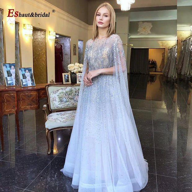 Elegant Dubai Arabic Evening Dresses for Women 2025 Long Sleeves O Neck A-Line Luxury Formal Prom Wedding Party Gowns Customized