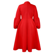 Elegant Dresses for Women Bow Collar Full Sleeve High Waisted Pleated Mid Calf Luxury Birthday Party Dinner Vestidos Mujer Dress